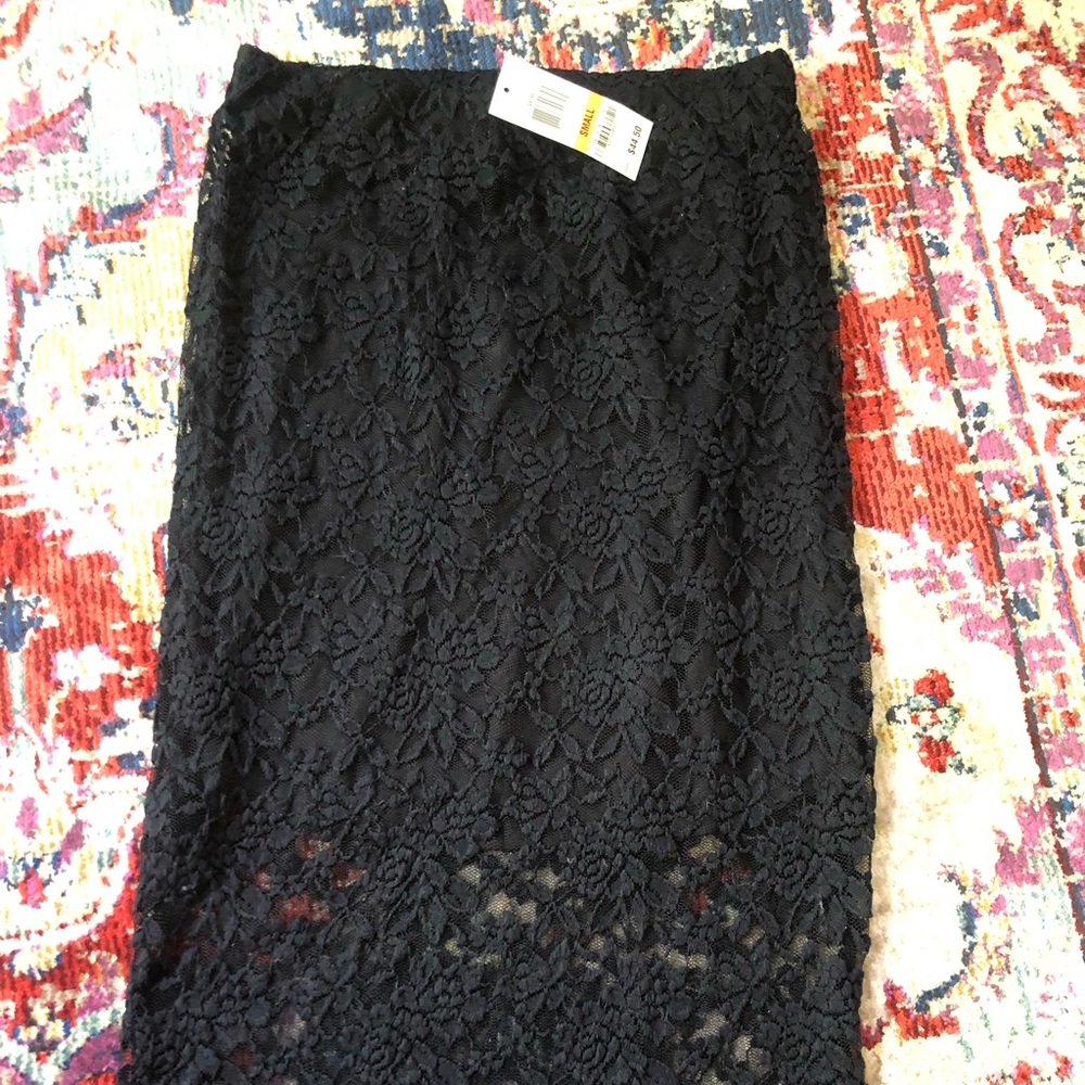 Black lace pencil skirt